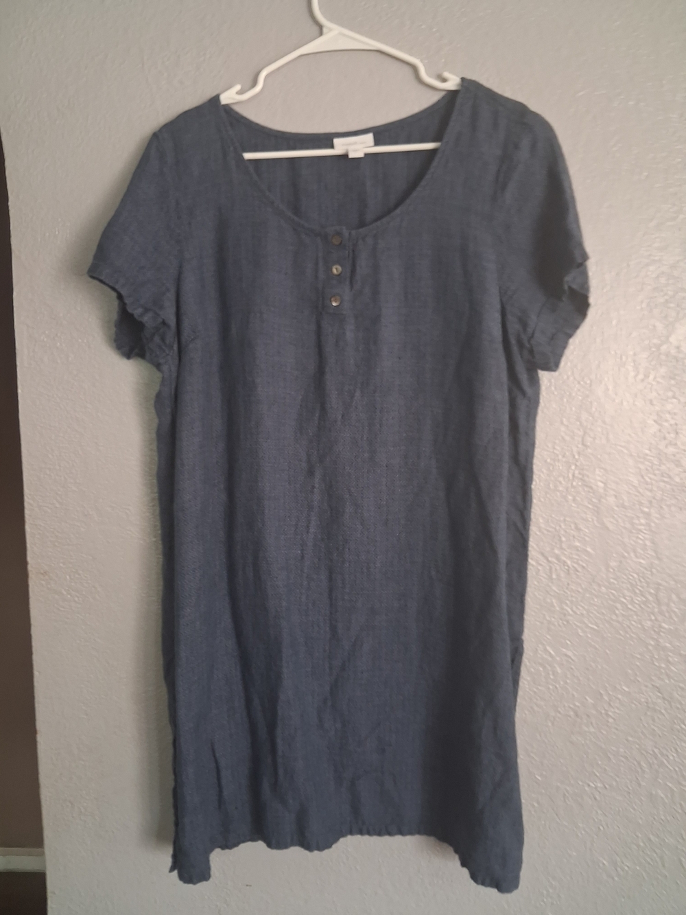 J Jill Pure Jill Casual Blue Side Slit Short-Sleeve 100% Linen Tunic L